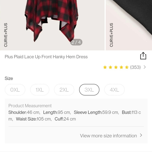 Buffalo plaid check hanky/hankie hem corset dress with long sleeves (SHEIN 3X) - Picture 7 of 7